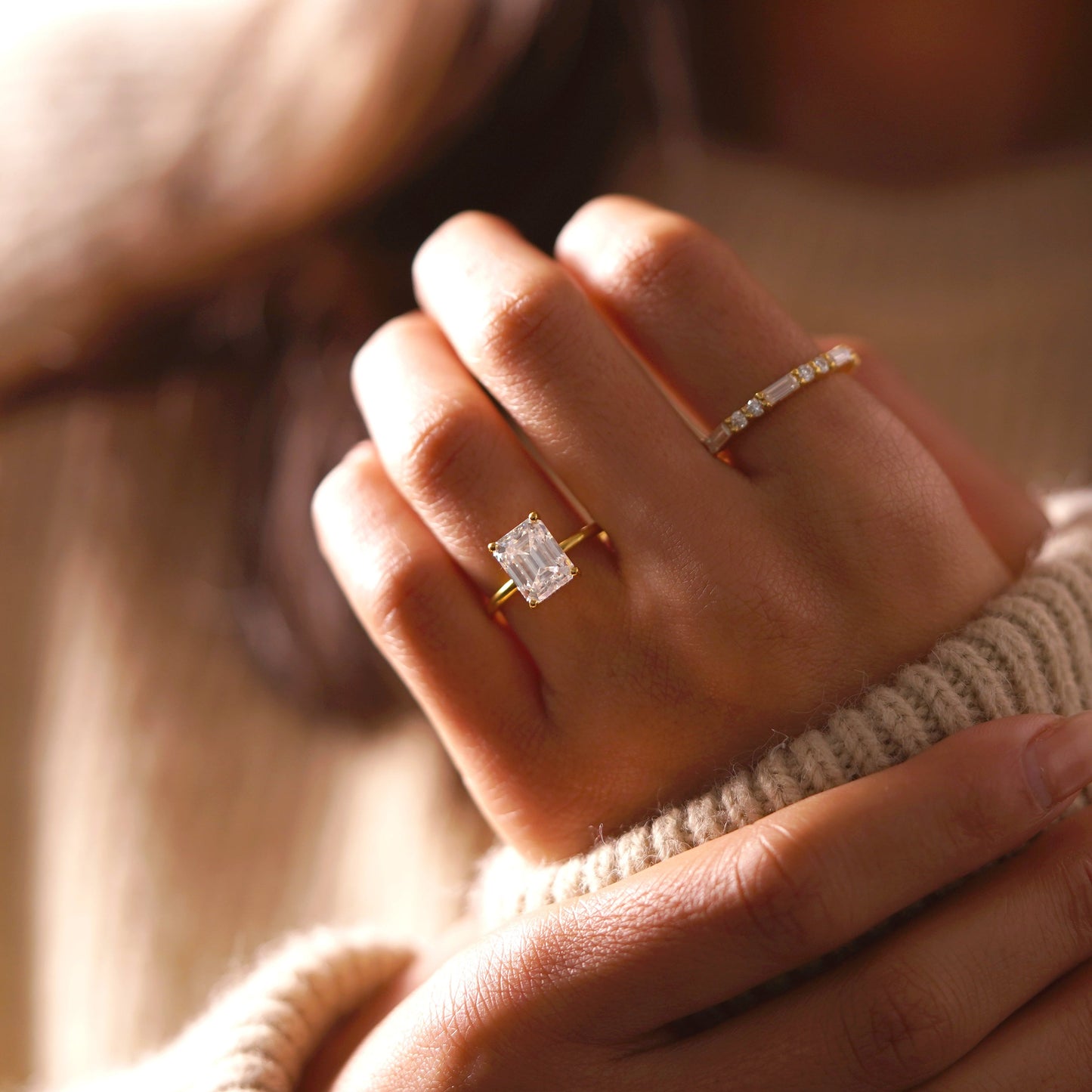 Emerald Cut Hidden Halo Lab-Grown Diamond Engagement Ring