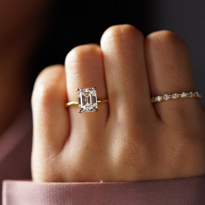 Emerald Cut Hidden Halo Lab-Grown Diamond Engagement Ring