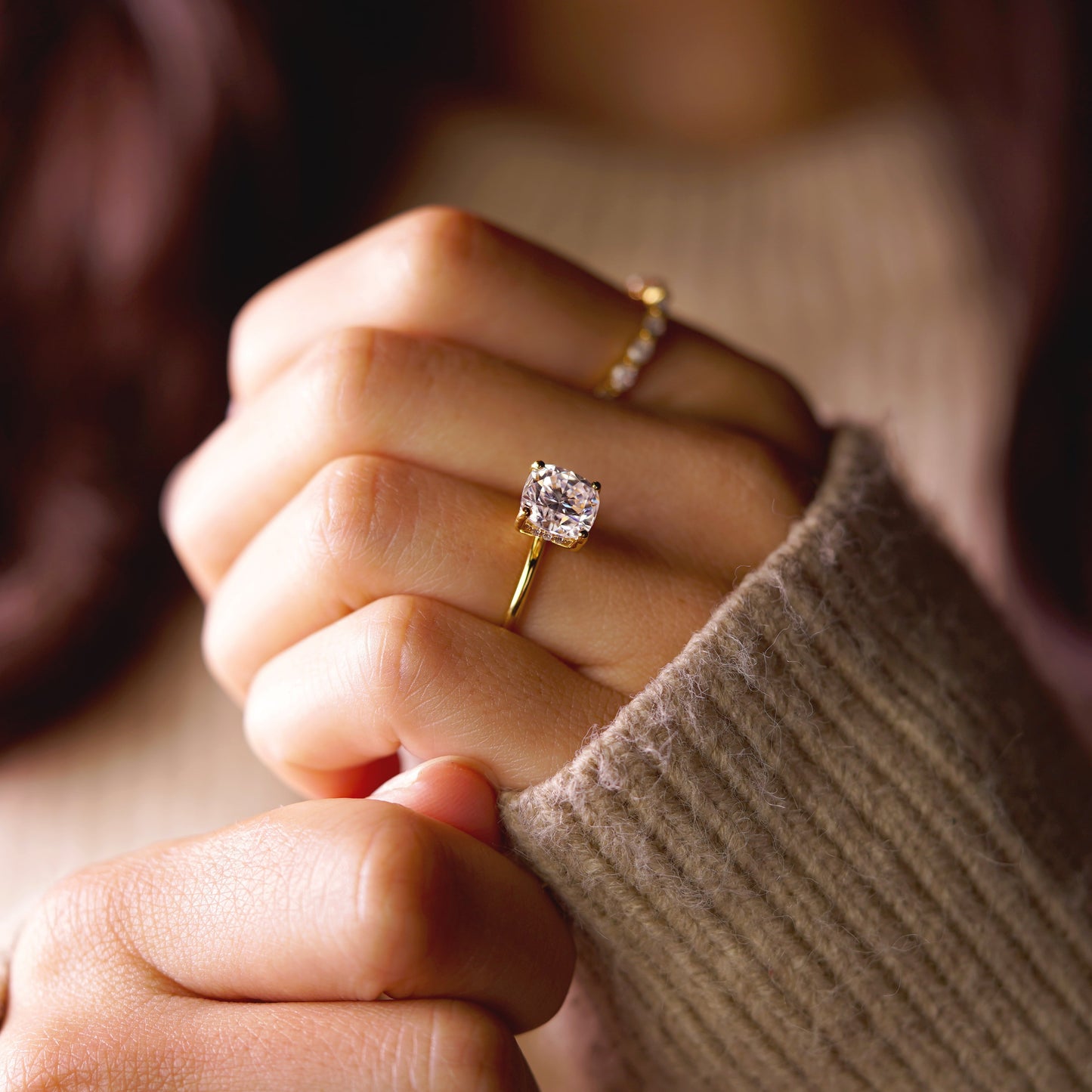 Cushion Cut Hidden Halo Lab-Grown Diamond Engagement Ring