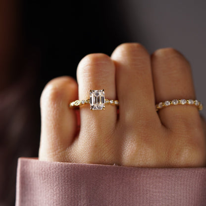 Emerald Cut Milgrain Pave Lab-Grown Diamond Engagement Ring