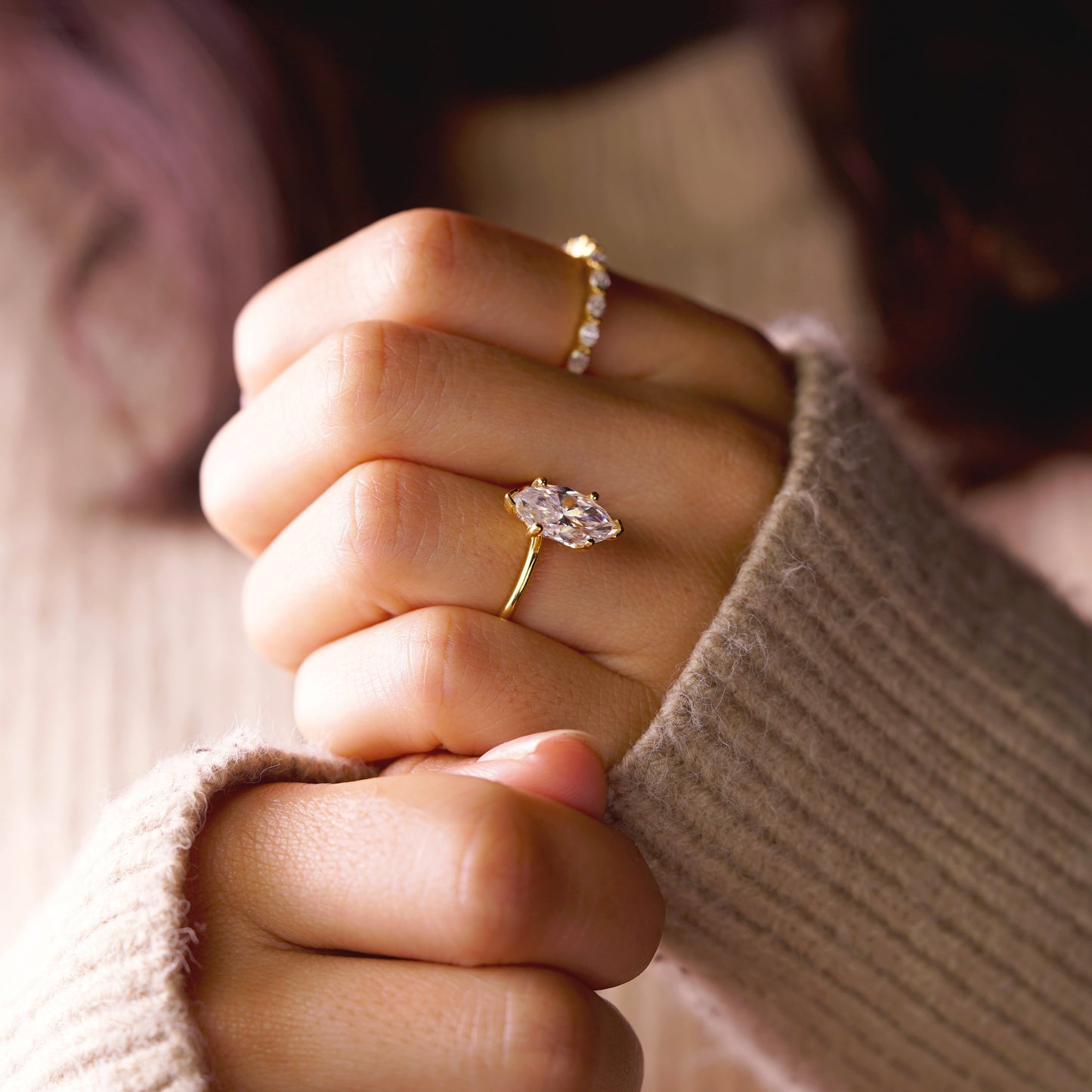 Marquise Cut Hidden Halo Lab-Grown Diamond Engagement Ring