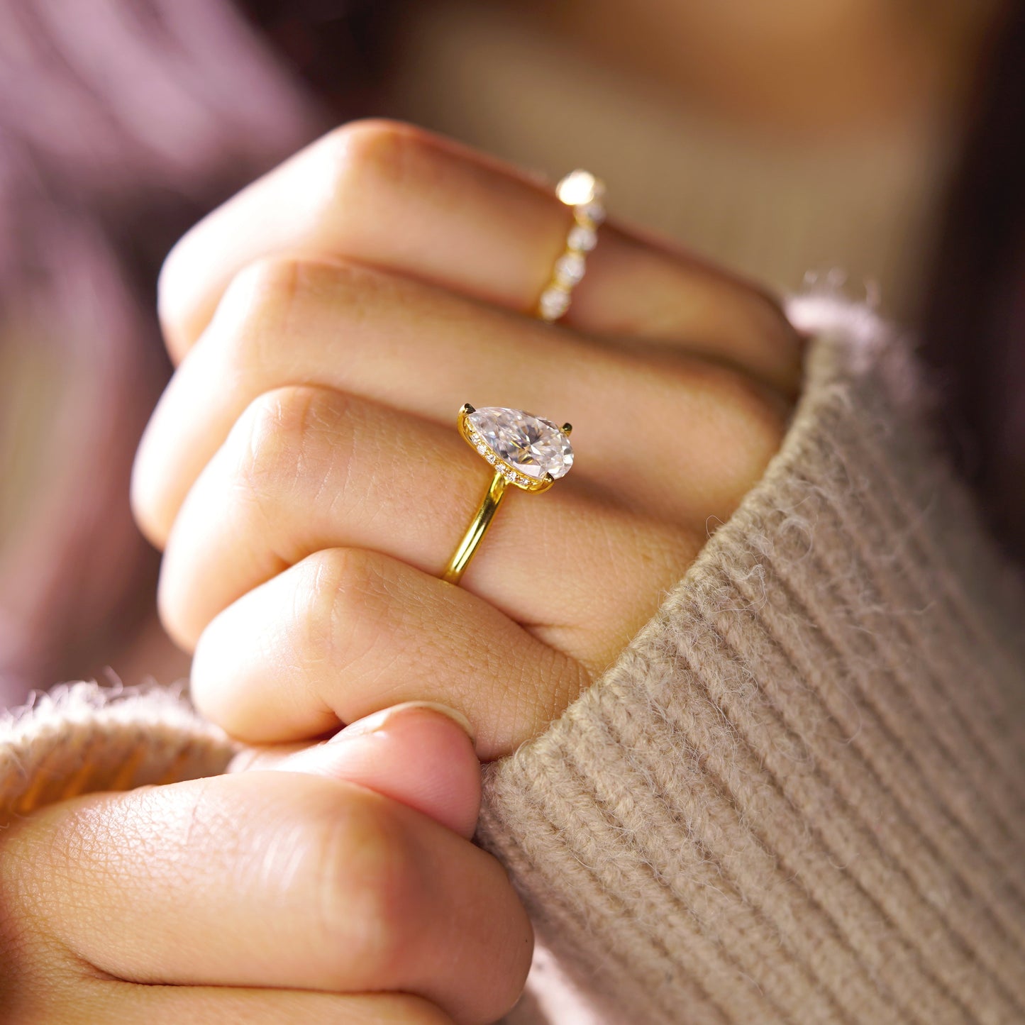 Pear Cut Hidden Halo Lab-Grown Diamond Engagement Ring