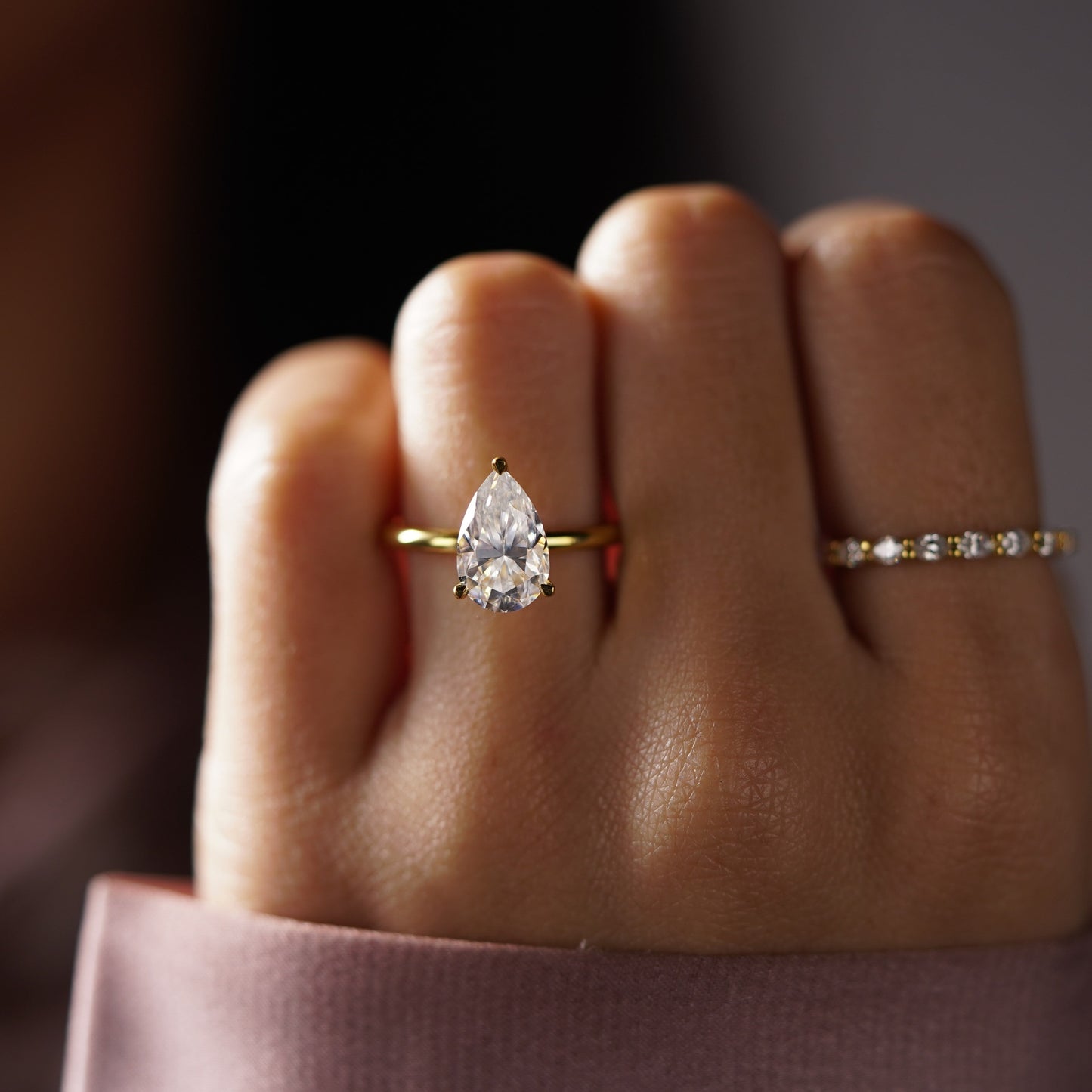Pear Cut Hidden Halo Lab-Grown Diamond Engagement Ring