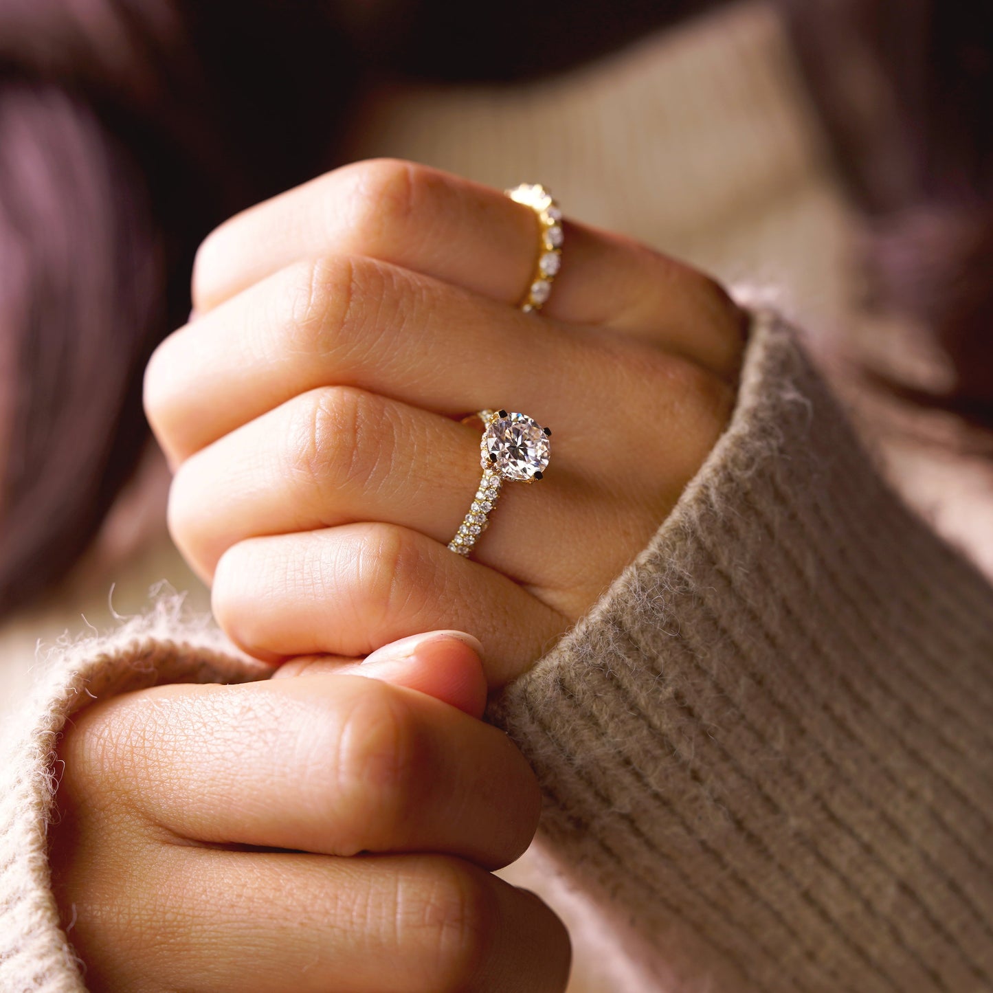 Round Cut Pave Lab-Grown Diamond Engagement Ring