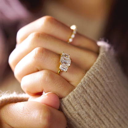 Emerald Cut Three Stone Lab-Grown Diamond Engagement Ring