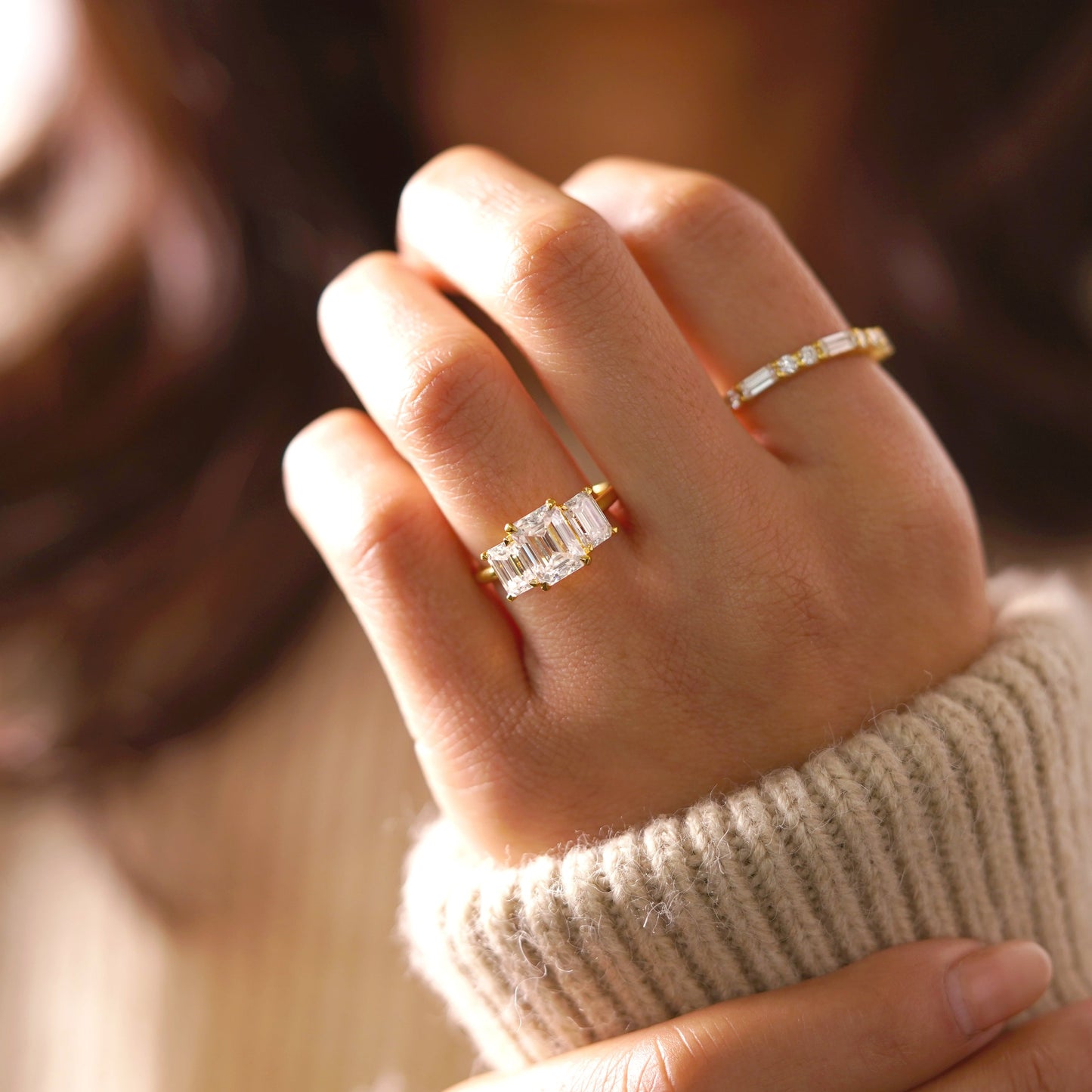 Emerald Cut Three Stone Lab-Grown Diamond Engagement Ring