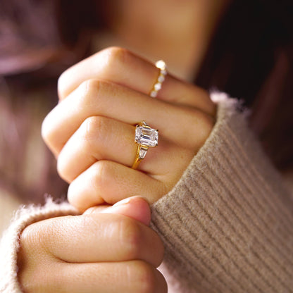 Emerald Cut Three Stone Lab-Grown Diamond Engagement Ring