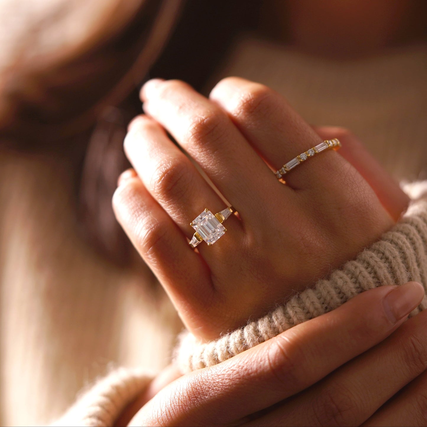 Emerald Cut Three Stone Lab-Grown Diamond Engagement Ring