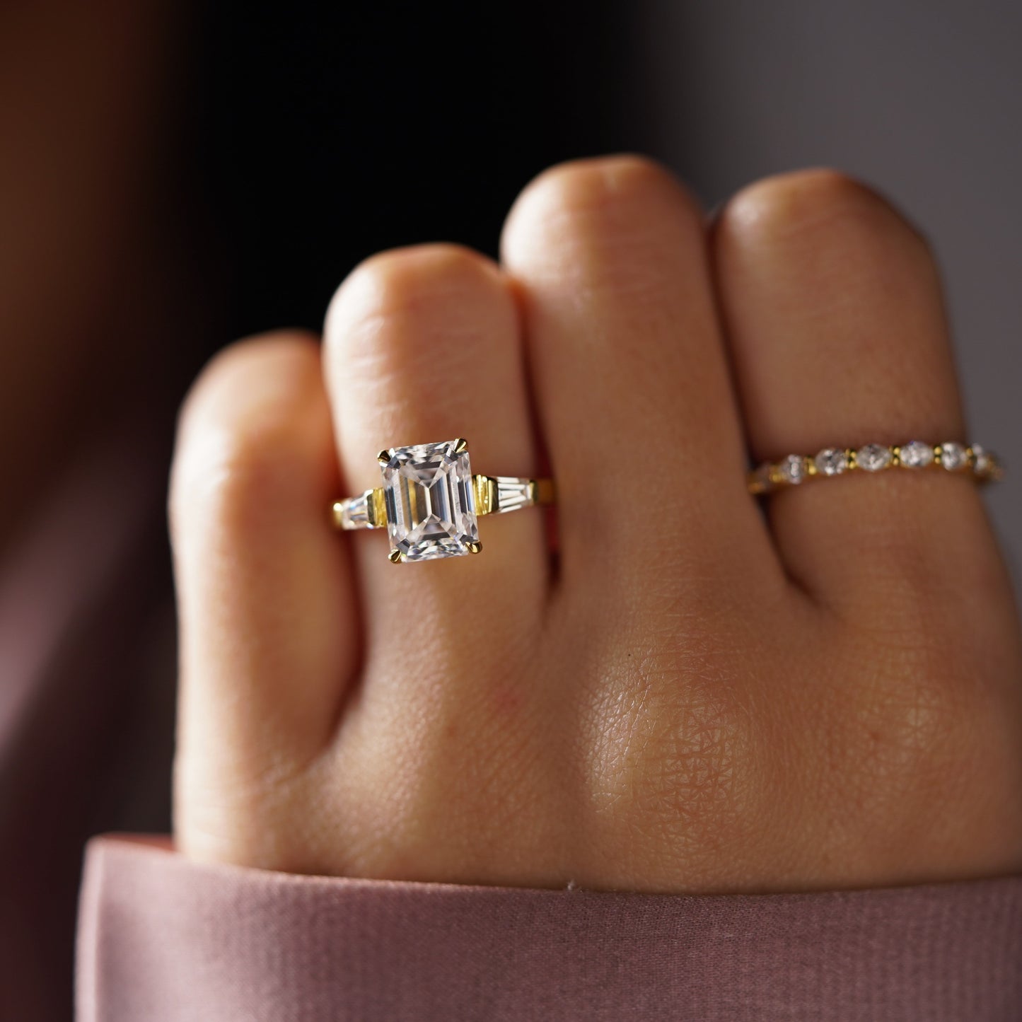Emerald Cut Three Stone Lab-Grown Diamond Engagement Ring