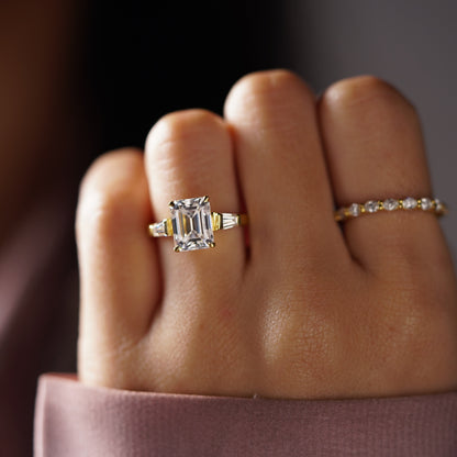 Emerald Cut Three Stone Lab-Grown Diamond Engagement Ring