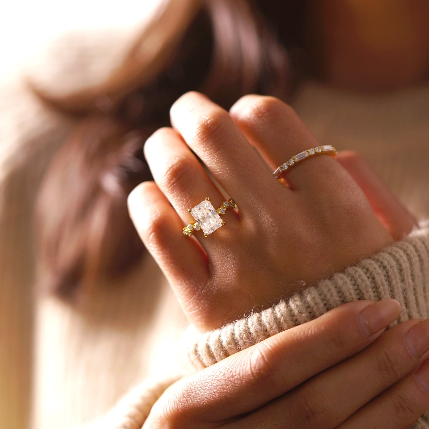 Radiant Cut Hidden Halo & Pave Lab-Grown Diamond Engagement Ring