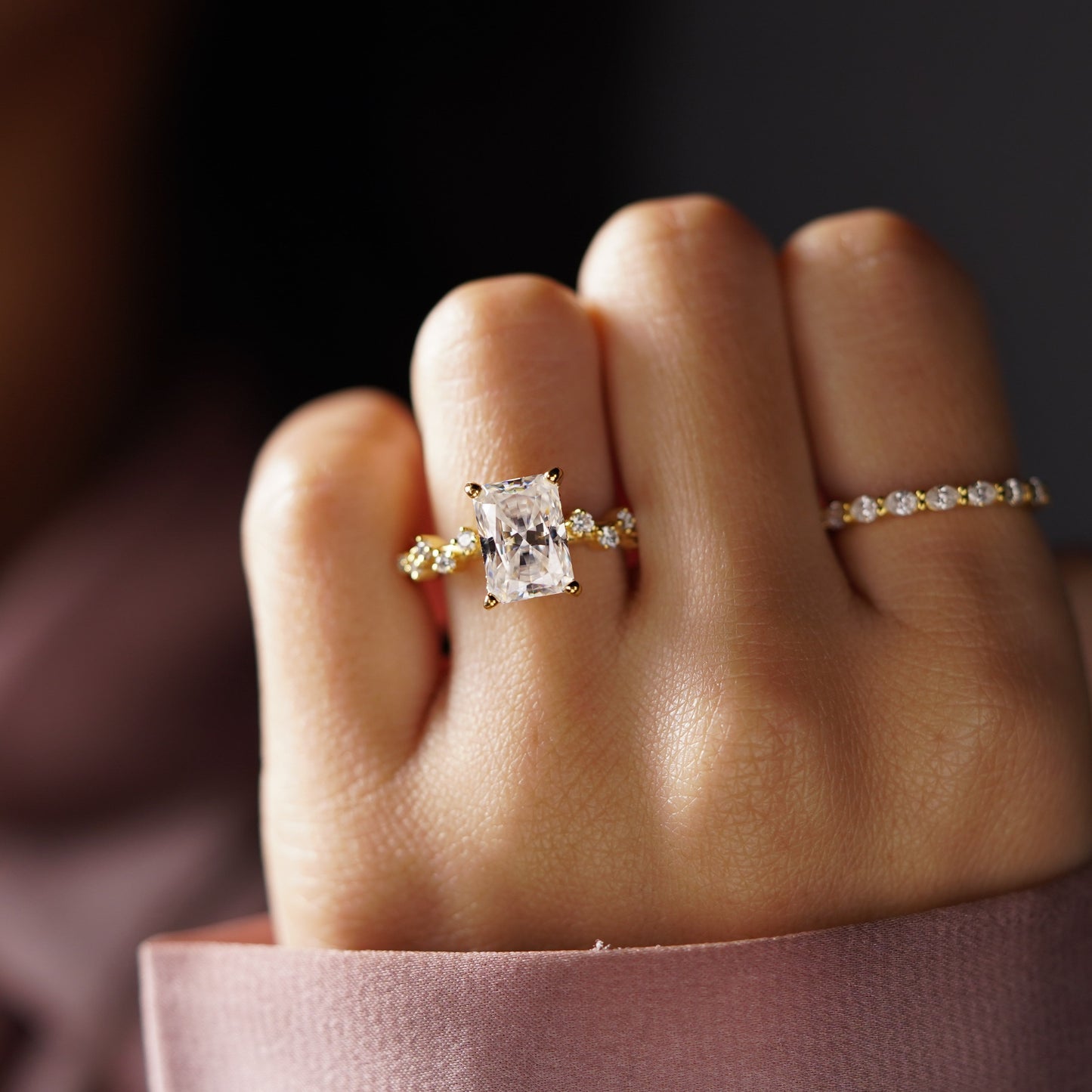 Radiant Cut Hidden Halo & Pave Lab-Grown Diamond Engagement Ring