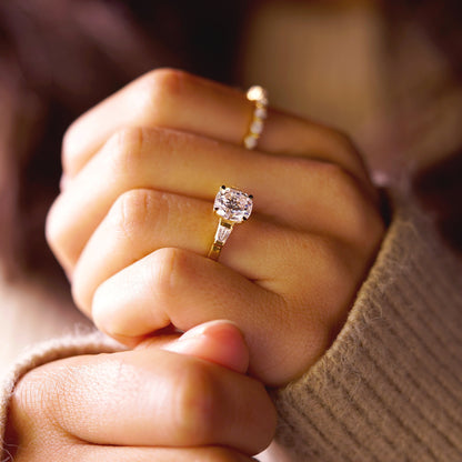 Cushion Cut Three Stone Lab-Grown Diamond Engagement Ring