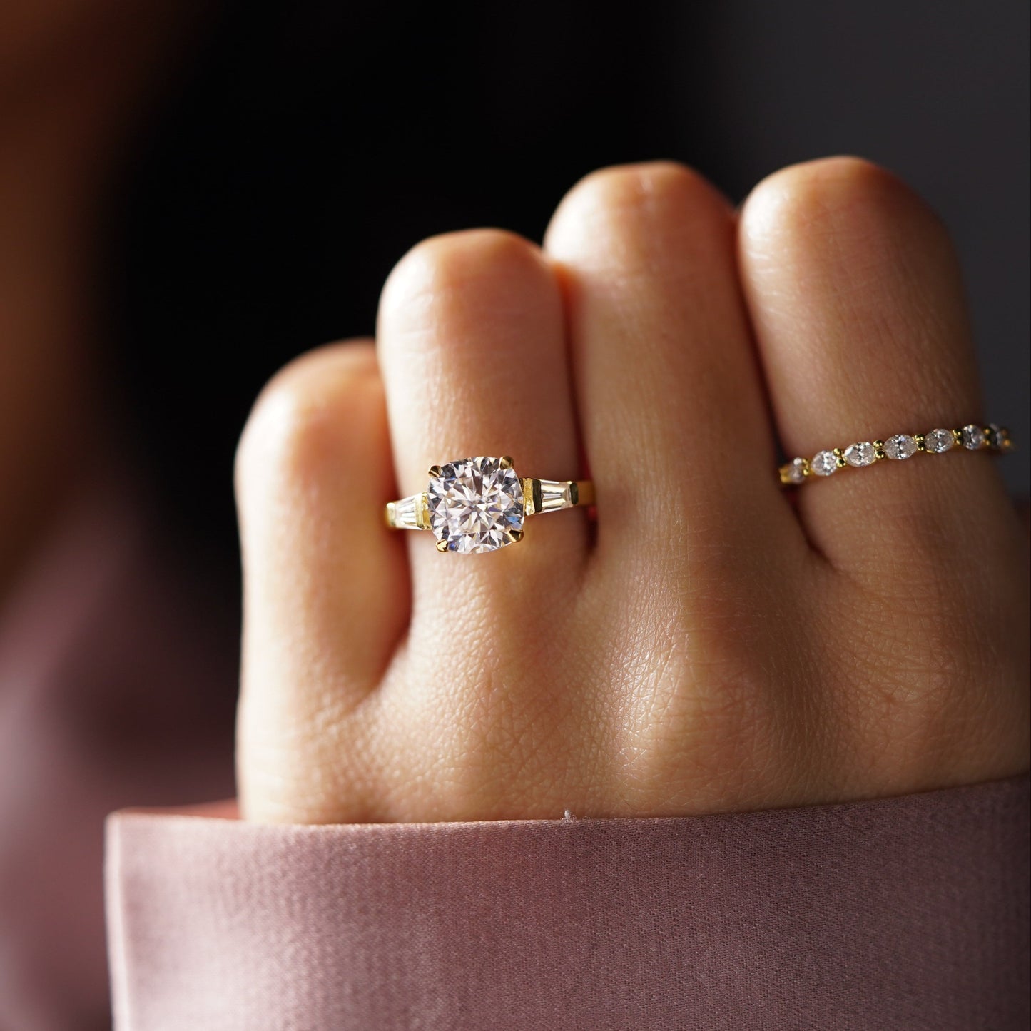Cushion Cut Three Stone Lab-Grown Diamond Engagement Ring