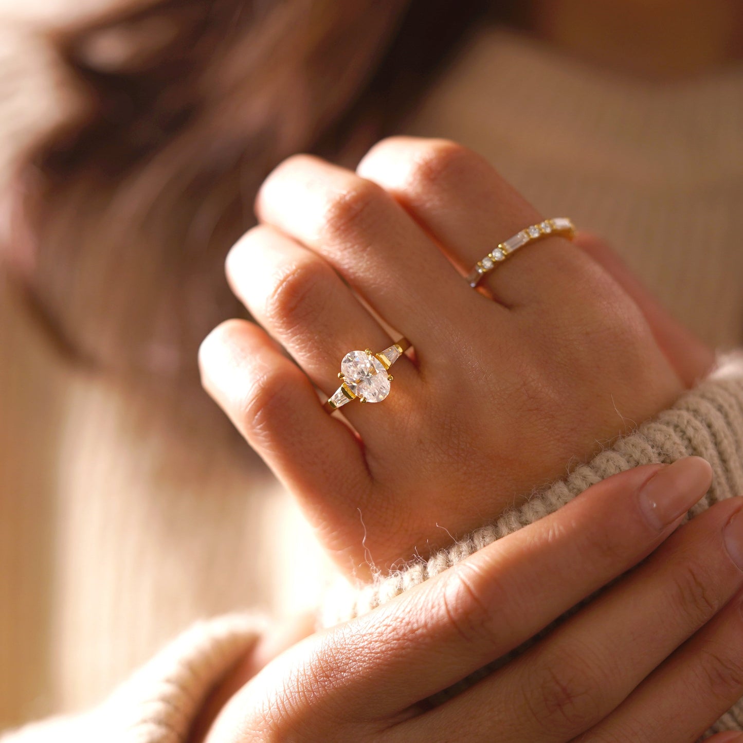 Oval Cut Three Stone Lab-Grown Diamond Engagement Ring