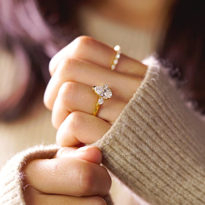 Pear Cut Three Stone Lab-Grown Diamond Engagement Ring