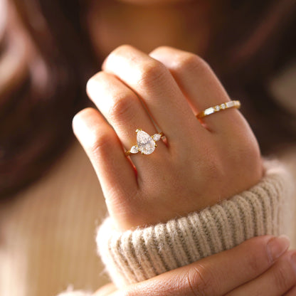 Pear Cut Three Stone Lab-Grown Diamond Engagement Ring
