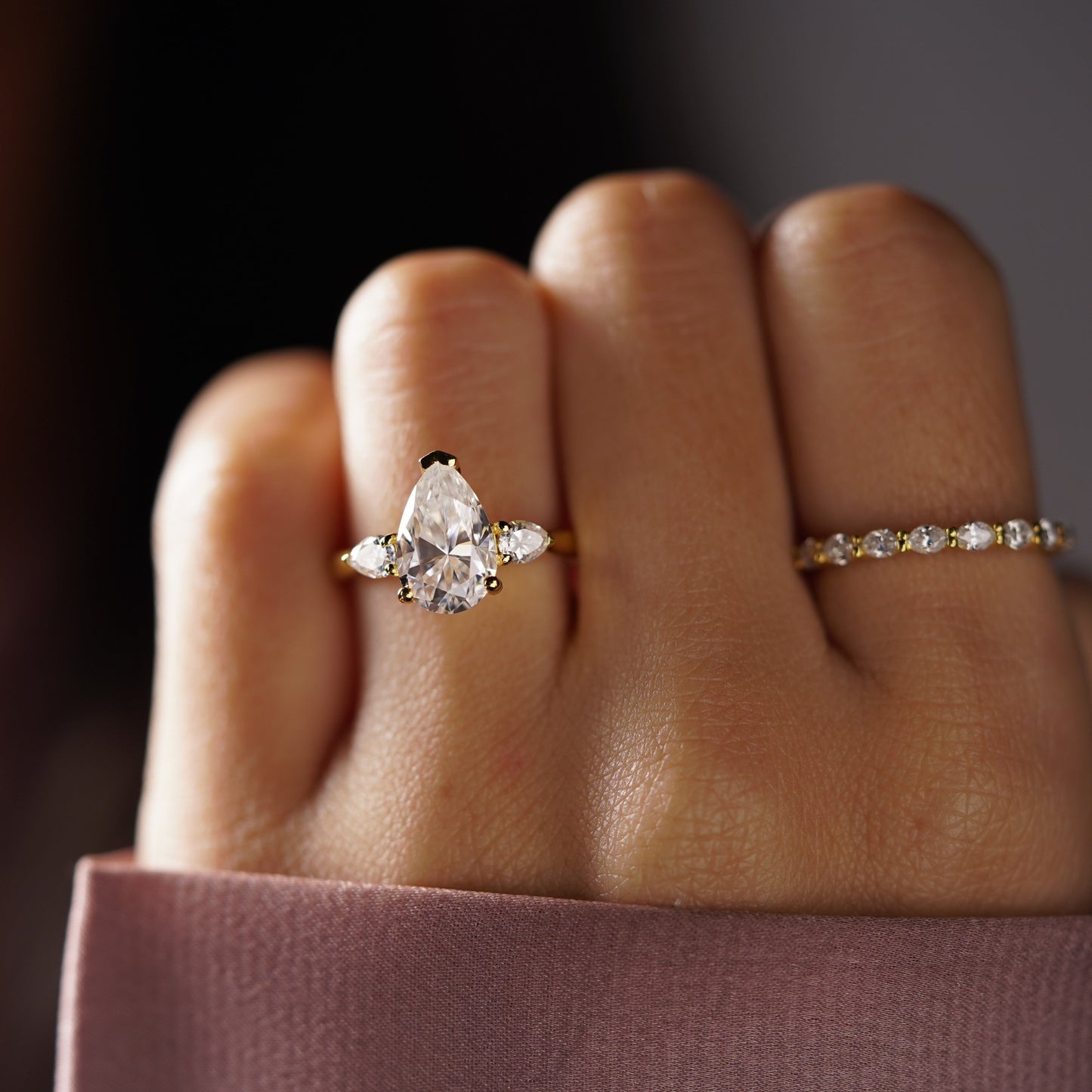 Pear Cut Three Stone Lab-Grown Diamond Engagement Ring