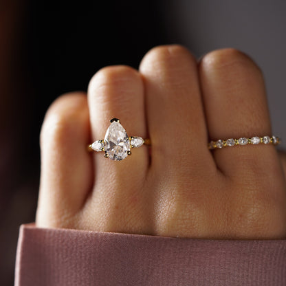 Pear Cut Three Stone Lab-Grown Diamond Engagement Ring