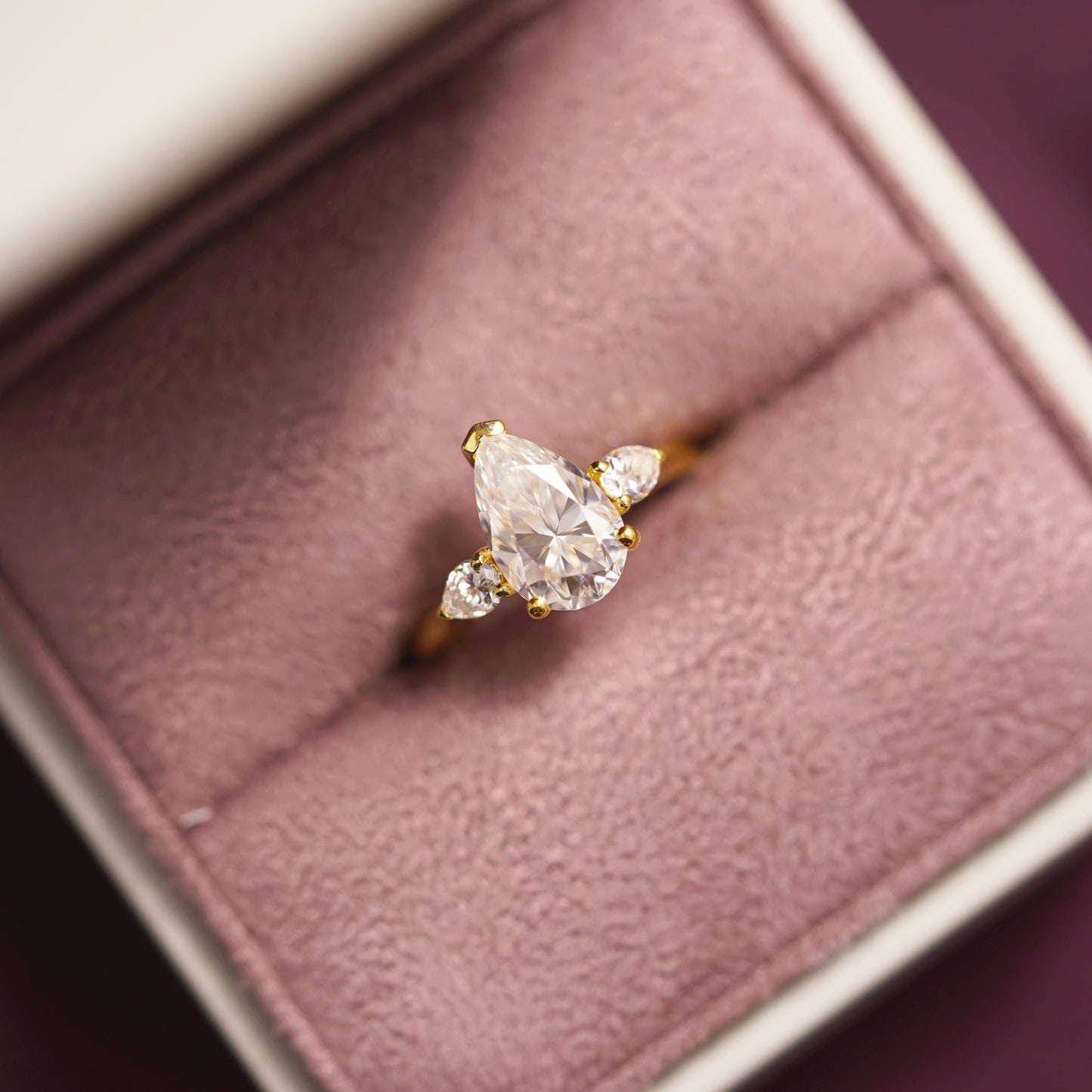 Pear Cut Three Stone Lab-Grown Diamond Engagement Ring