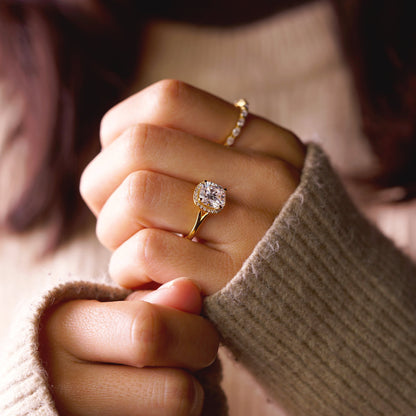 Cushion Cut Halo Split Shank Lab-Grown Diamond Engagement Ring