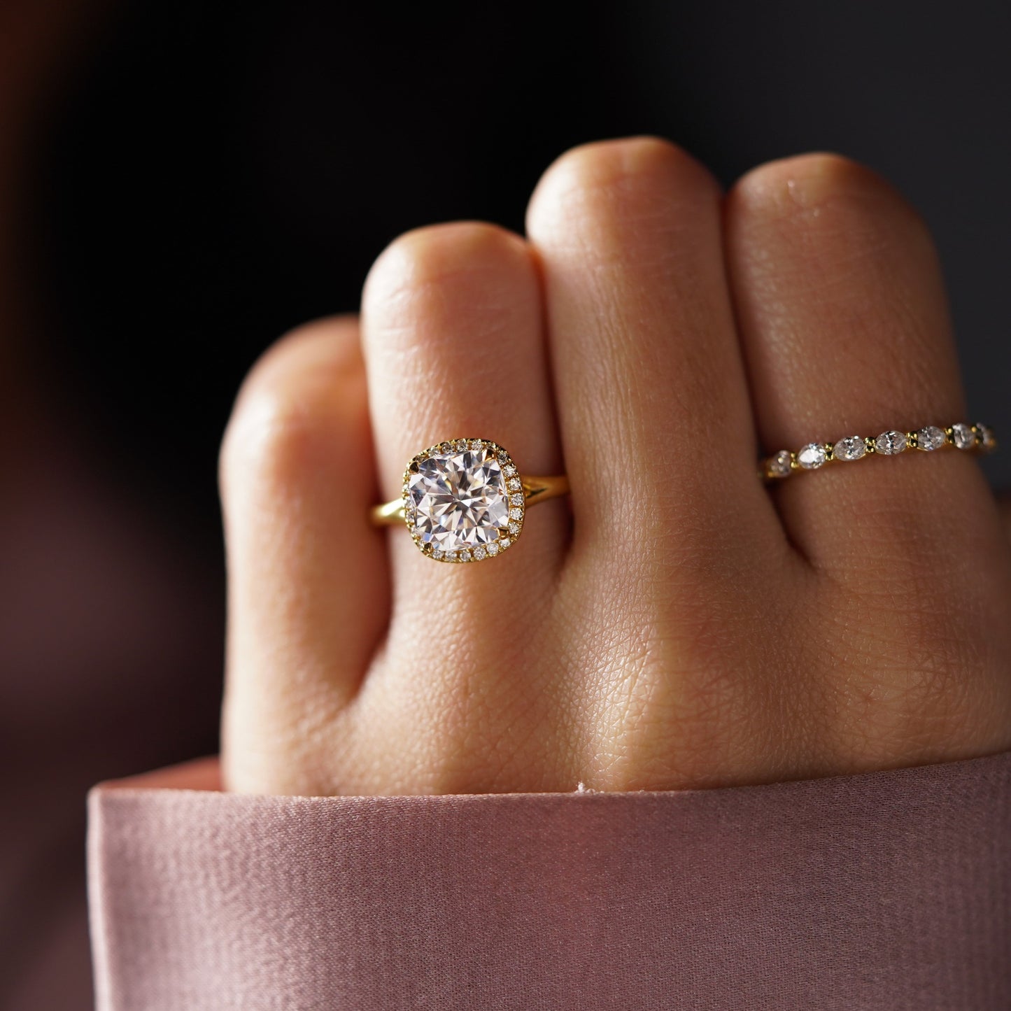 Cushion Cut Halo Split Shank Lab-Grown Diamond Engagement Ring