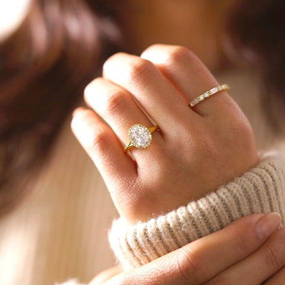 Oval Cut Halo Split Shank Lab-Grown Diamond Engagement Ring