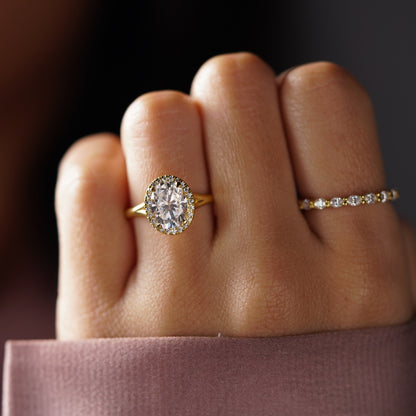 Oval Cut Halo Split Shank Lab-Grown Diamond Engagement Ring