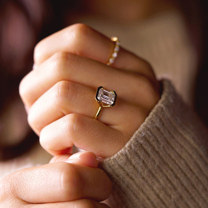 Emerald Cut Half Bezel Lab-Grown Diamond Engagement Ring