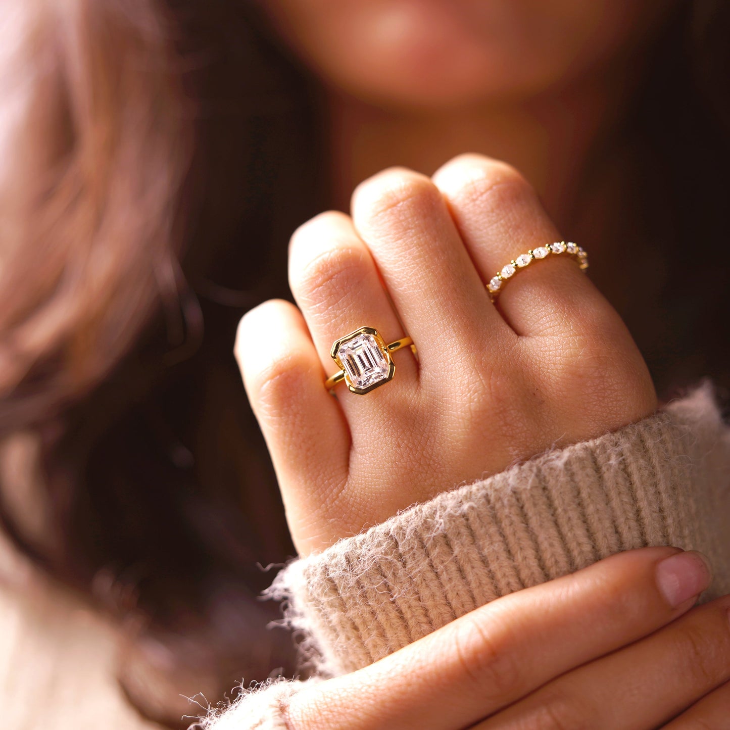 Emerald Cut Half Bezel Lab-Grown Diamond Engagement Ring