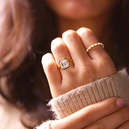 Emerald Cut Half Bezel Lab-Grown Diamond Engagement Ring