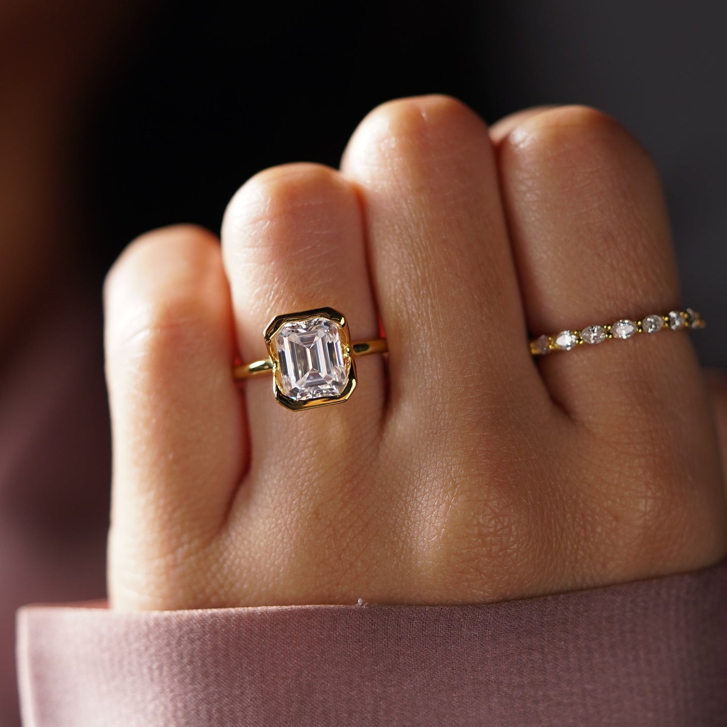 Emerald Cut Half Bezel Lab-Grown Diamond Engagement Ring