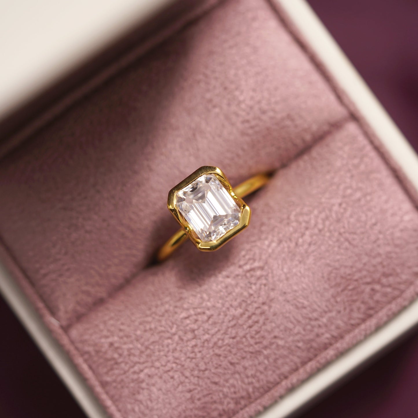 Emerald Cut Half Bezel Lab-Grown Diamond Engagement Ring