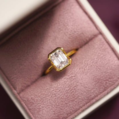 Emerald Cut Half Bezel Lab-Grown Diamond Engagement Ring