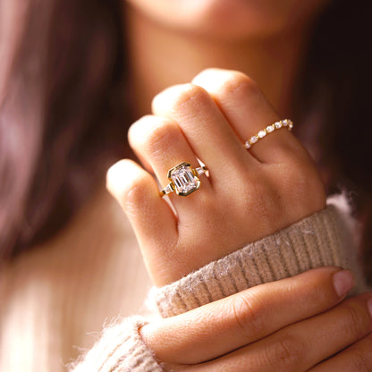 Emerald Cut Three Stone Half Bezel Lab-Grown Diamond Engagement Ring