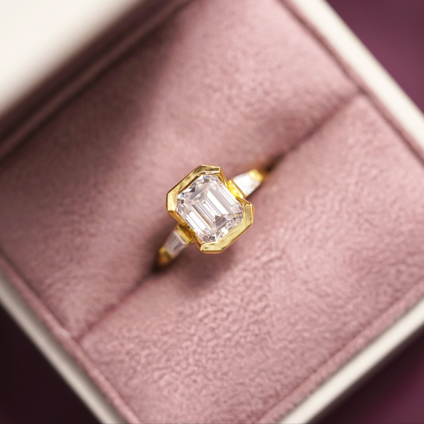 Emerald Cut Three Stone Half Bezel Lab-Grown Diamond Engagement Ring