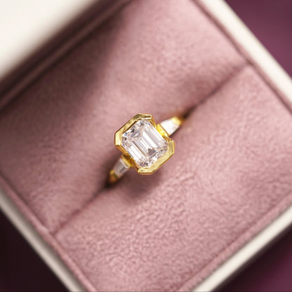 Emerald Cut Three Stone Half Bezel Lab-Grown Diamond Engagement Ring