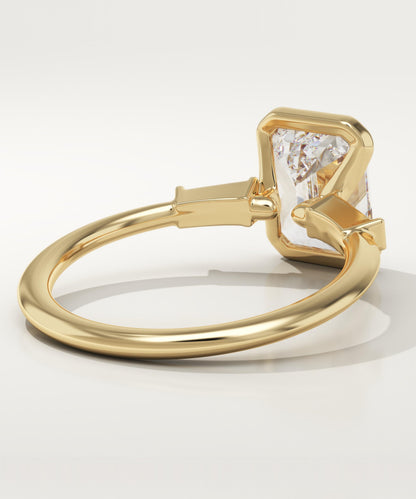 Emerald Cut Three Stone Half Bezel Lab-Grown Diamond Engagement Ring