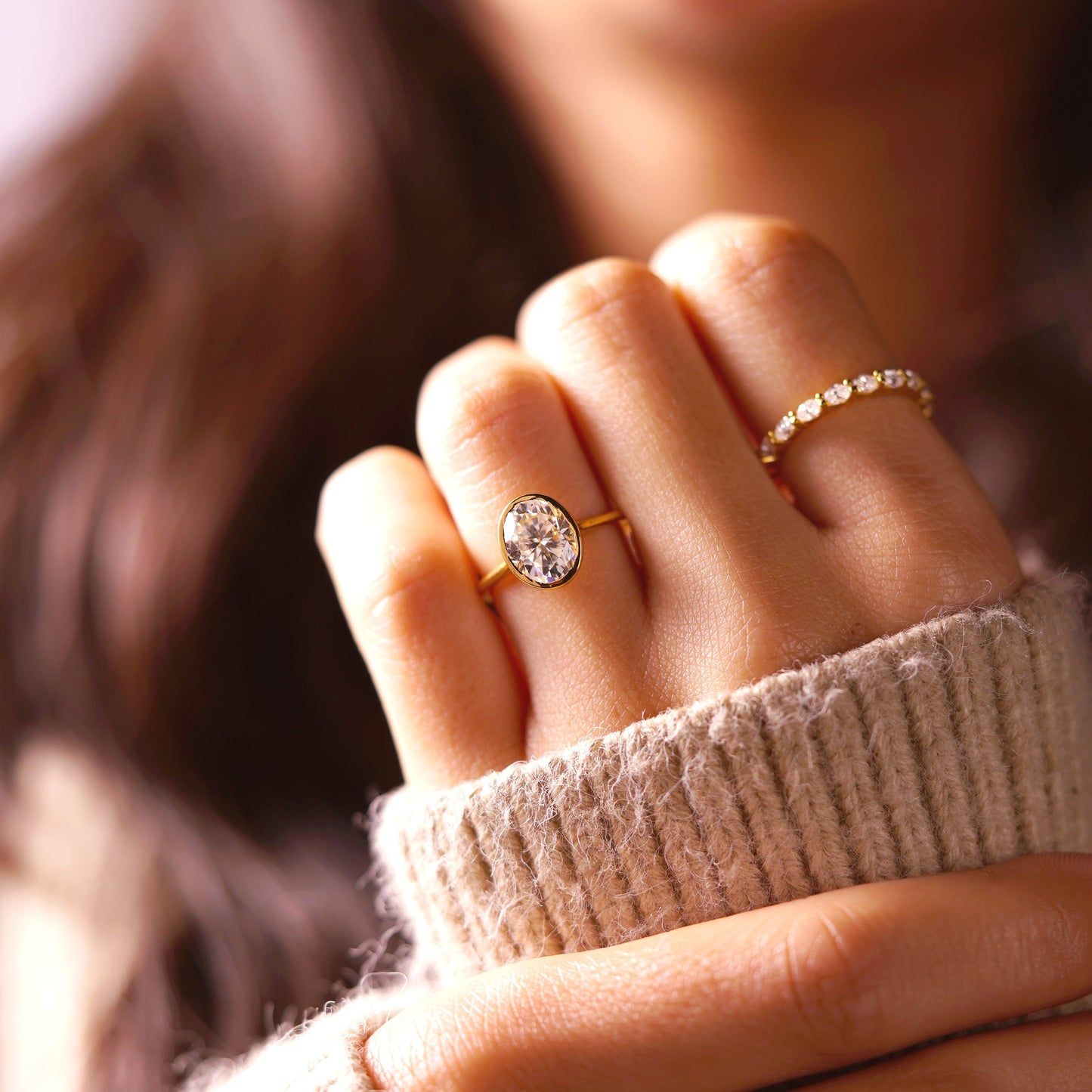 Oval Cut Bezel Lab-Grown Diamond Engagement Ring