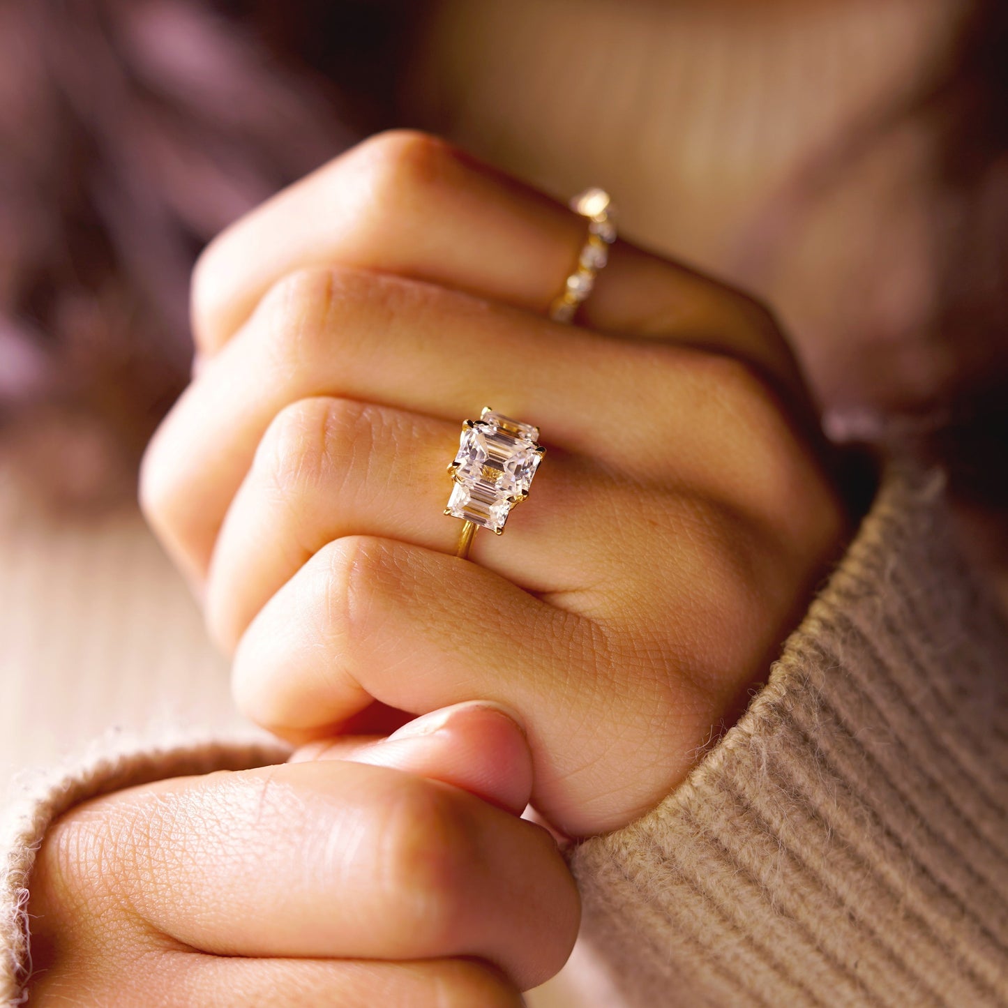 Emerald Cut Three Stone Lab-Grown Diamond Engagement Ring