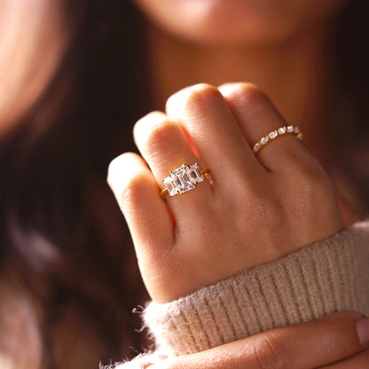 Emerald Cut Three Stone Lab-Grown Diamond Engagement Ring