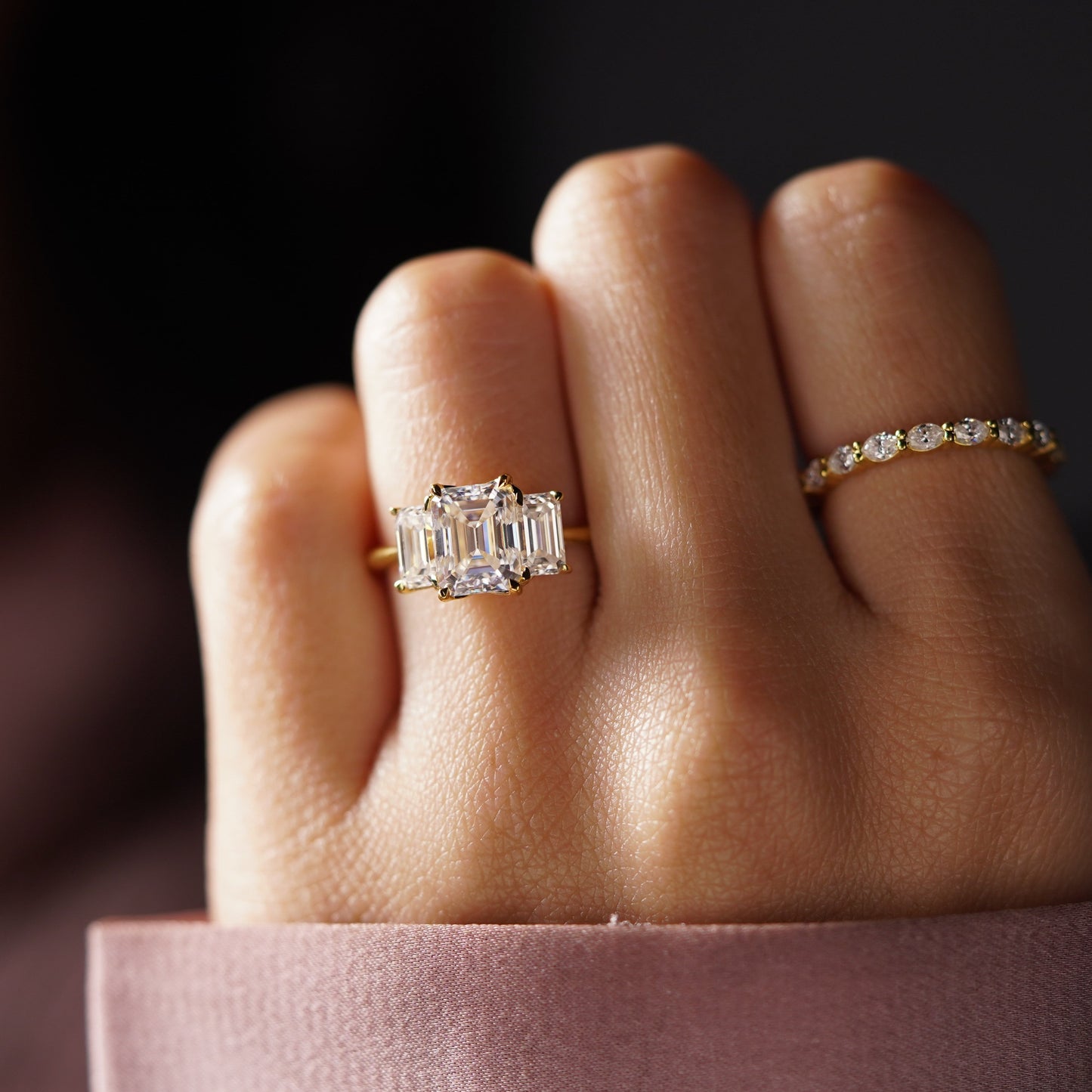 Emerald Cut Three Stone Lab-Grown Diamond Engagement Ring