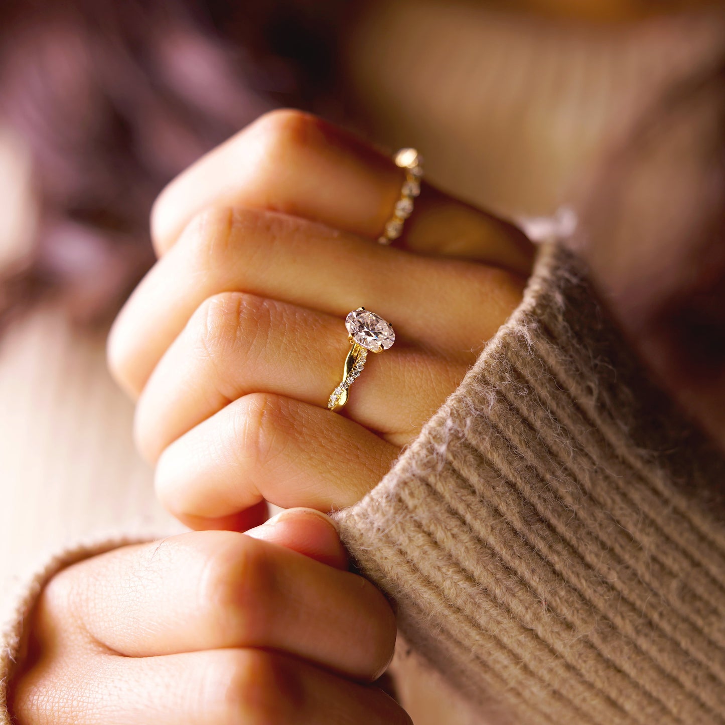 Oval Cut Twisted Pave Lab-Grown Diamond Engagement Ring