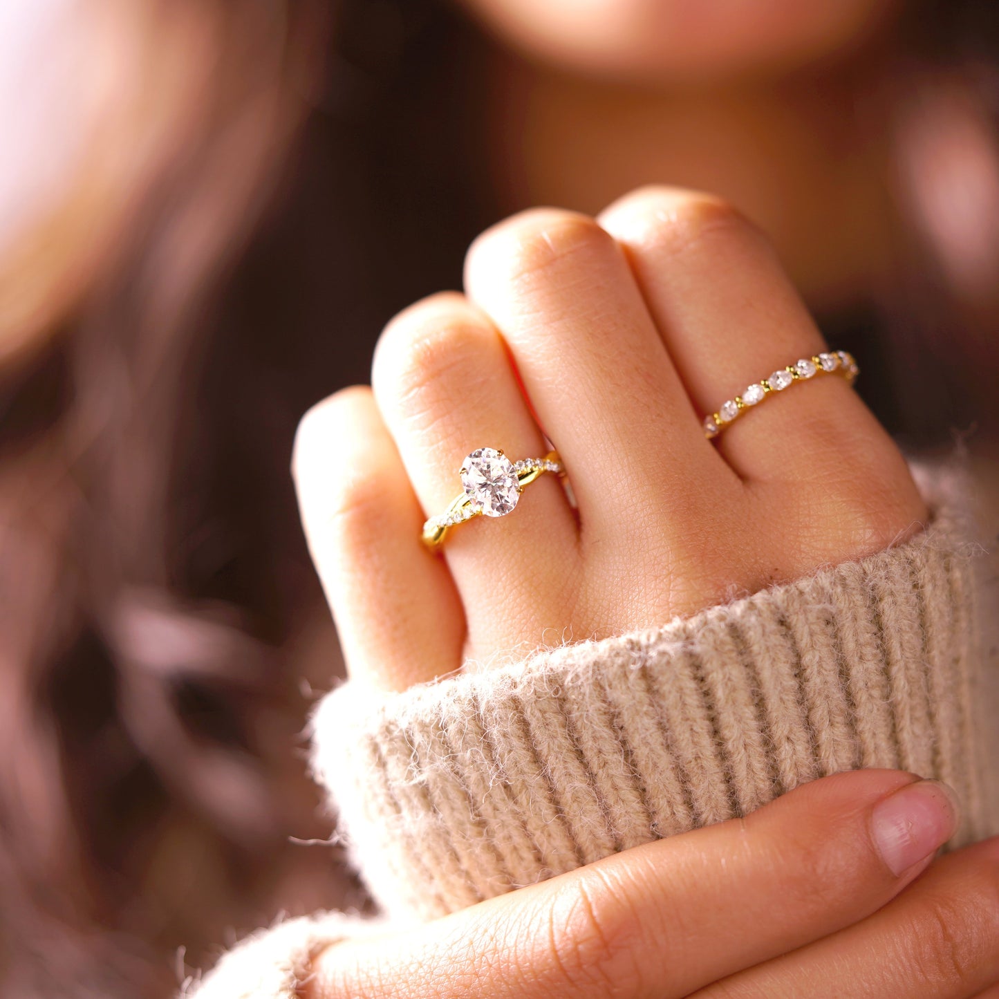 Oval Cut Twisted Pave Lab-Grown Diamond Engagement Ring