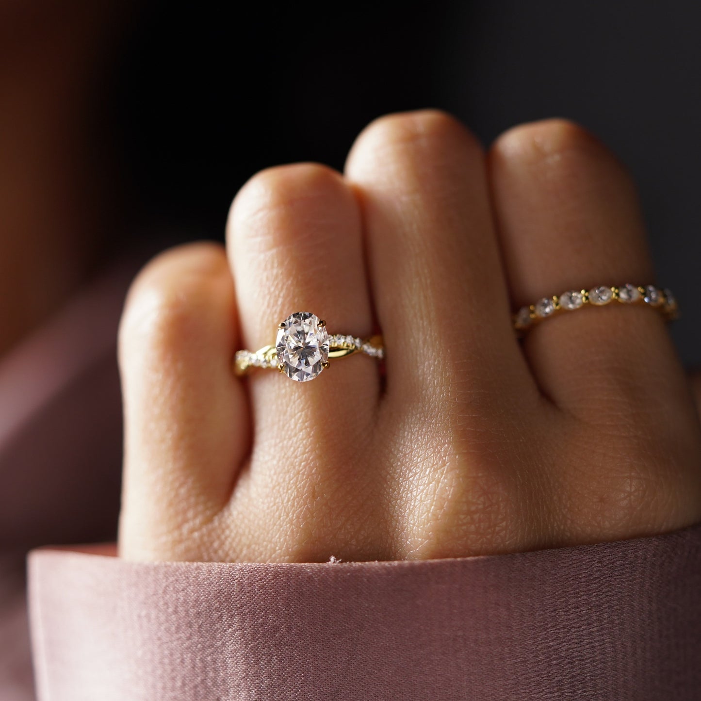 Oval Cut Twisted Pave Lab-Grown Diamond Engagement Ring