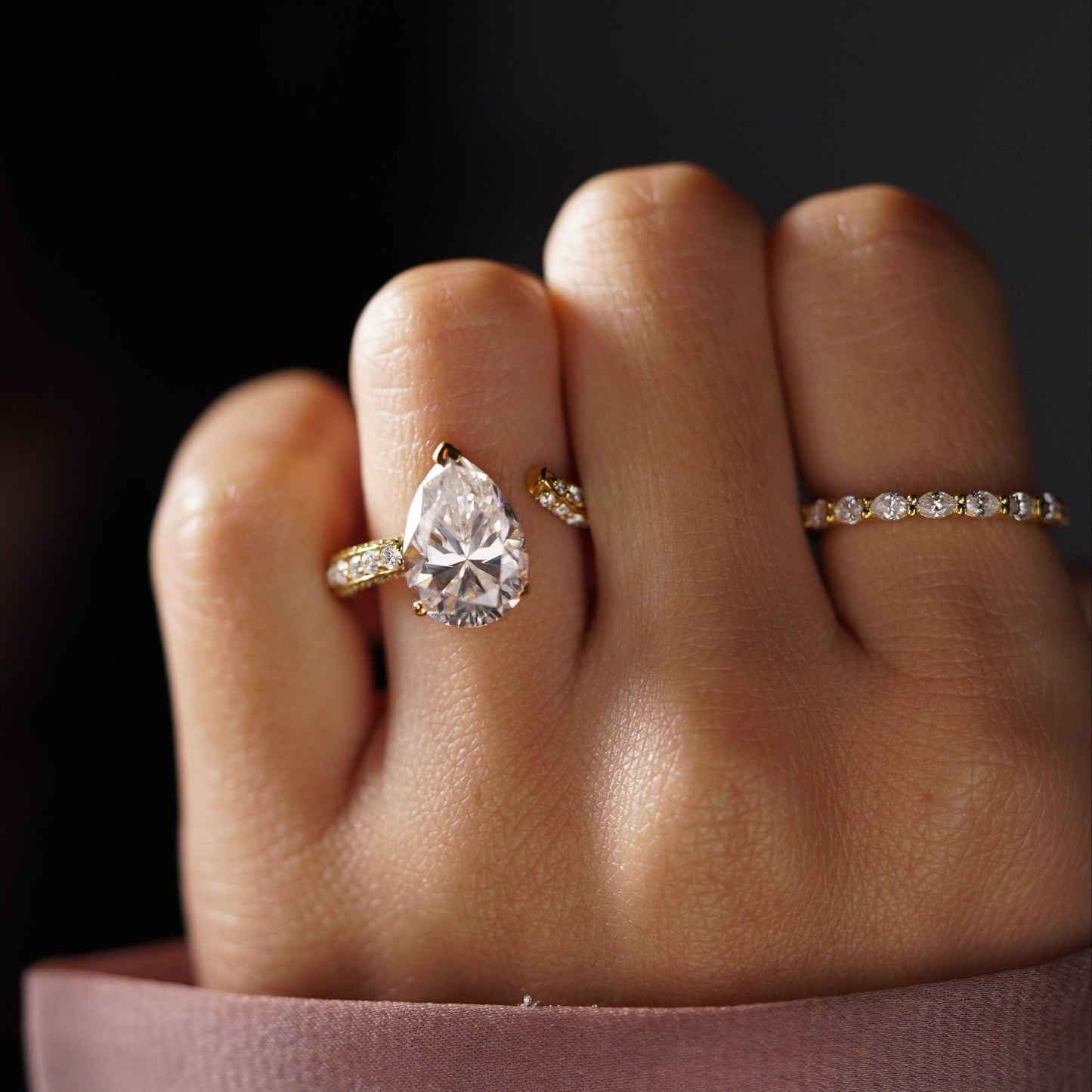 Pear Cut Open Shank Pave Lab-Grown Diamond Engagement Ring