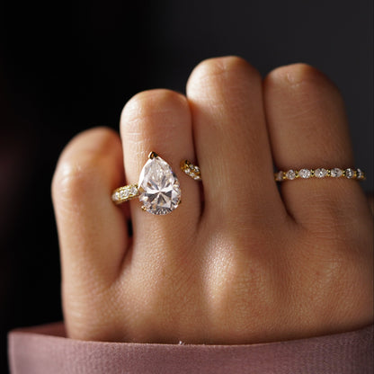 Pear Cut Open Shank Pave Lab-Grown Diamond Engagement Ring