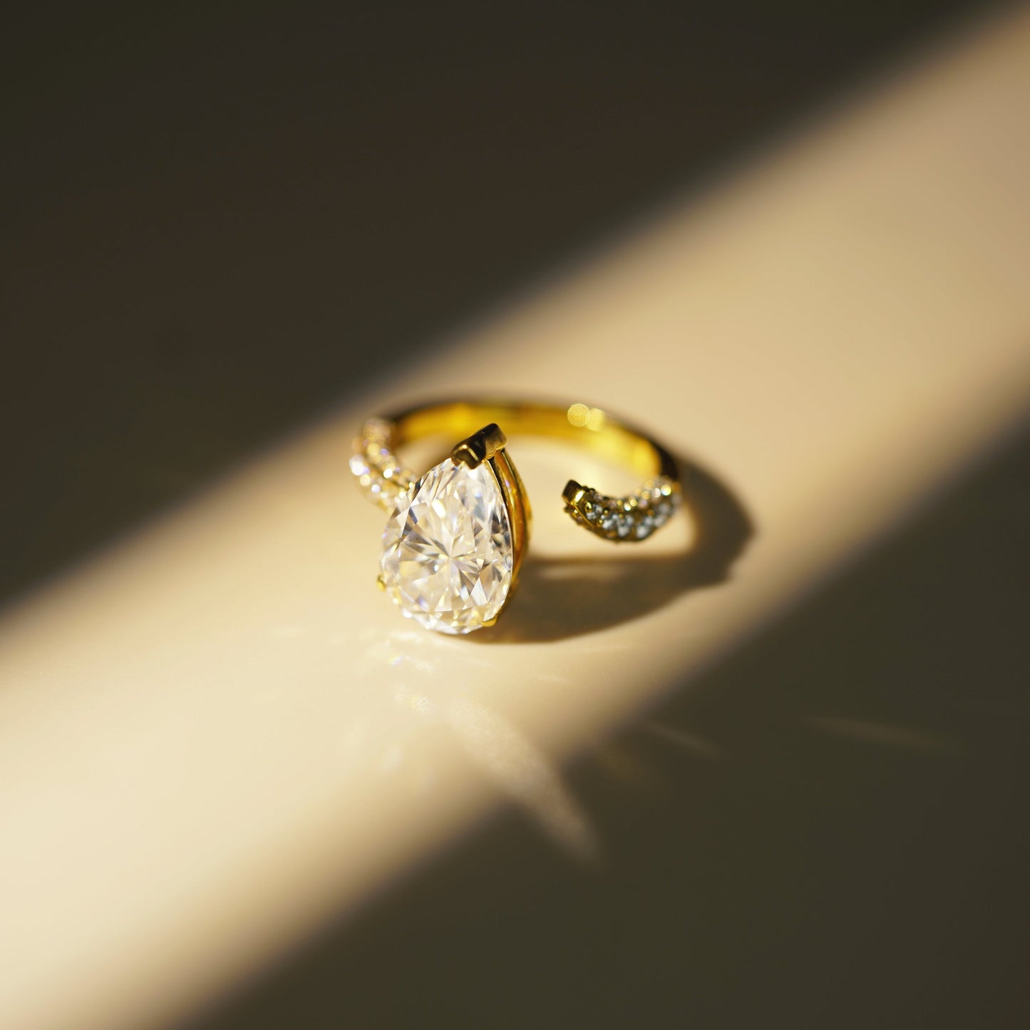 Pear Cut Open Shank Pave Lab-Grown Diamond Engagement Ring