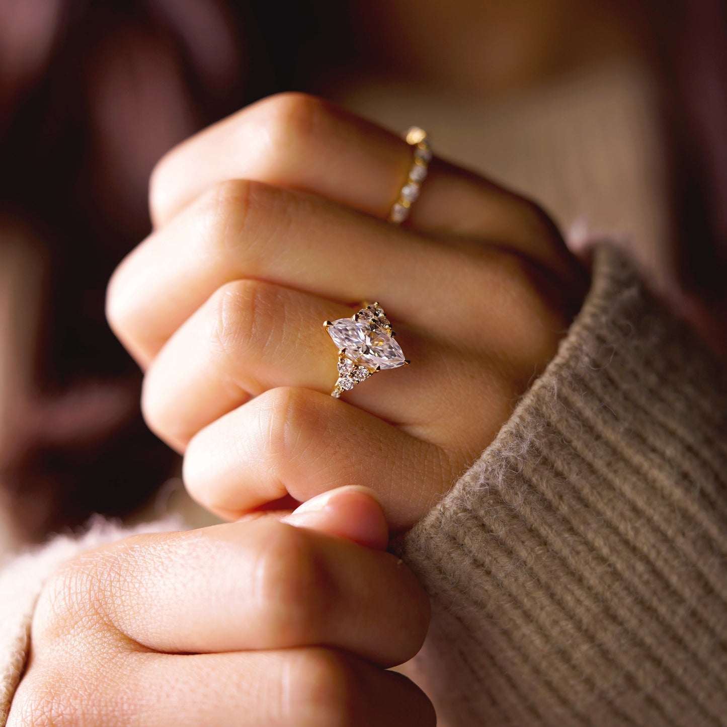 Marquise Cut Cluster Lab-Grown Diamond Engagement Ring