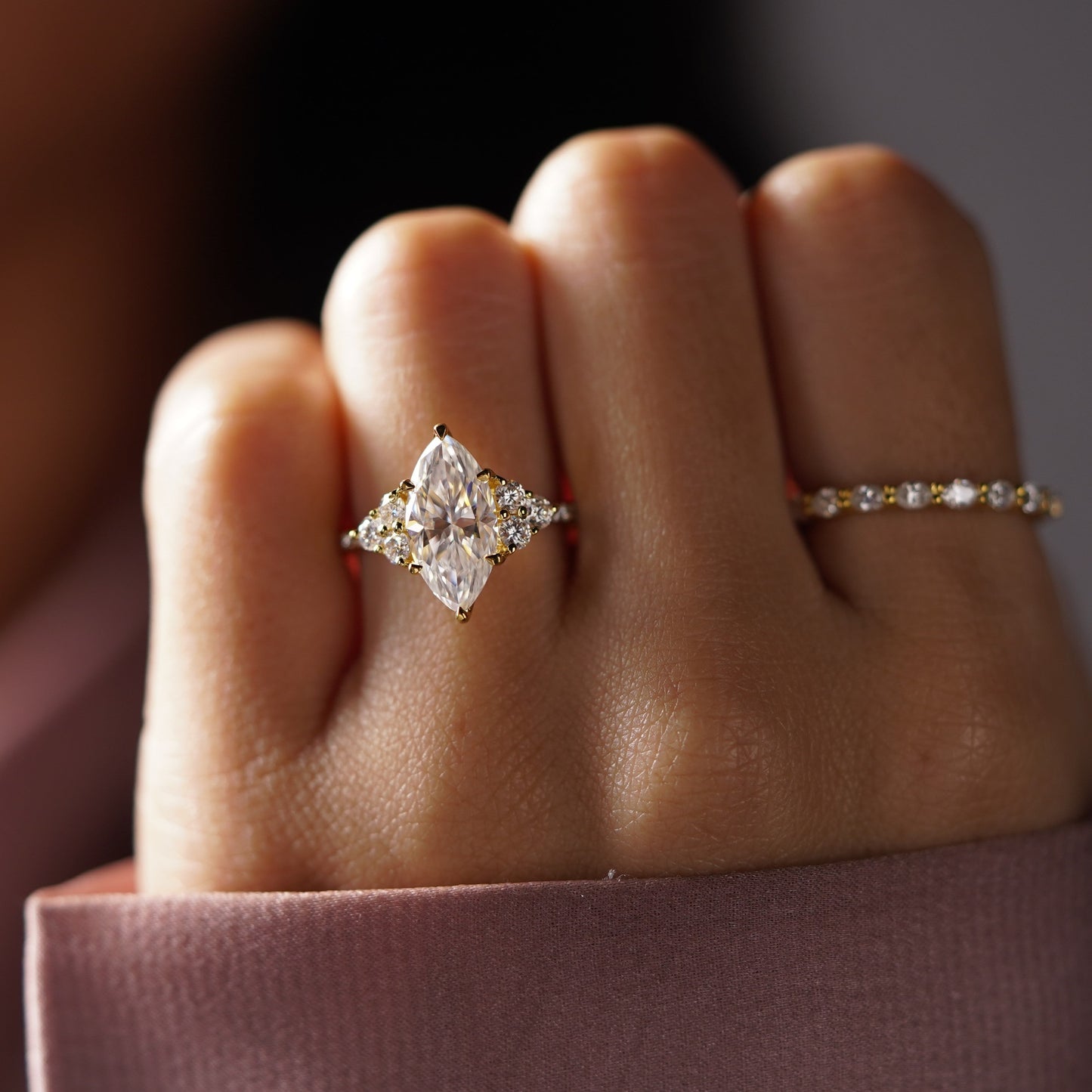 Marquise Cut Cluster Lab-Grown Diamond Engagement Ring